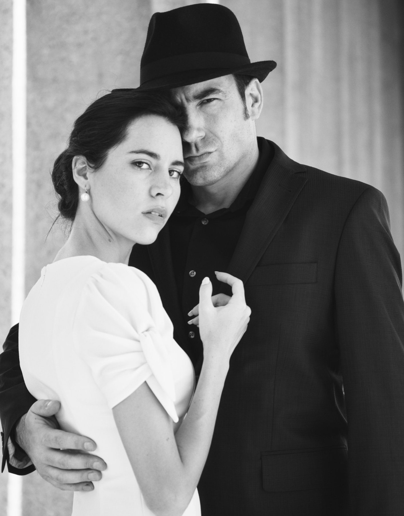 Black-and-white portrait of MrMrs Marciano together
